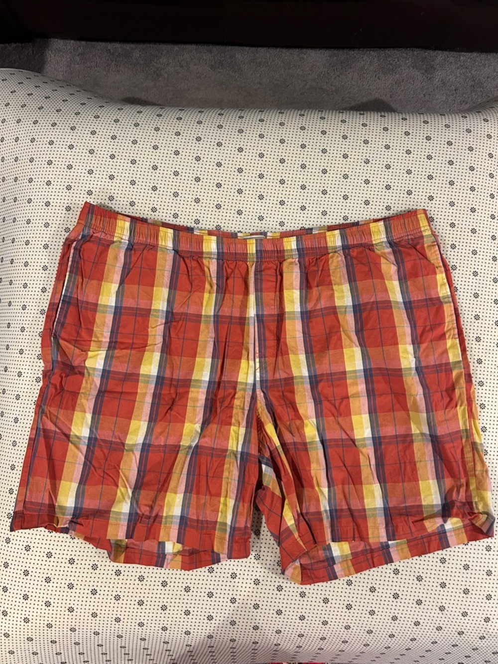 LL Bean Red, Orange & Yellow Plaid Lightweight Shorts